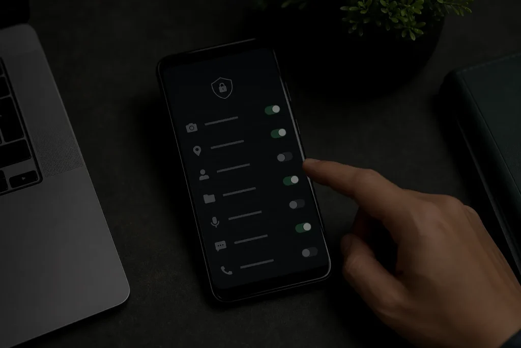 Tela de configurações do celular usada para revisar privacidade e permissões