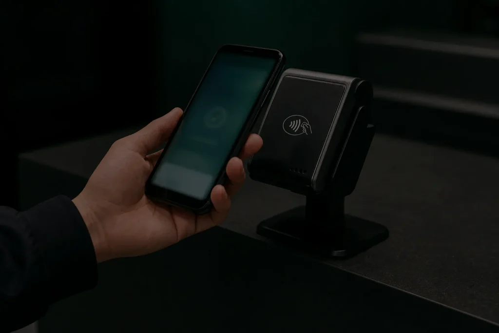Pagamento digital realizado com celular em um terminal