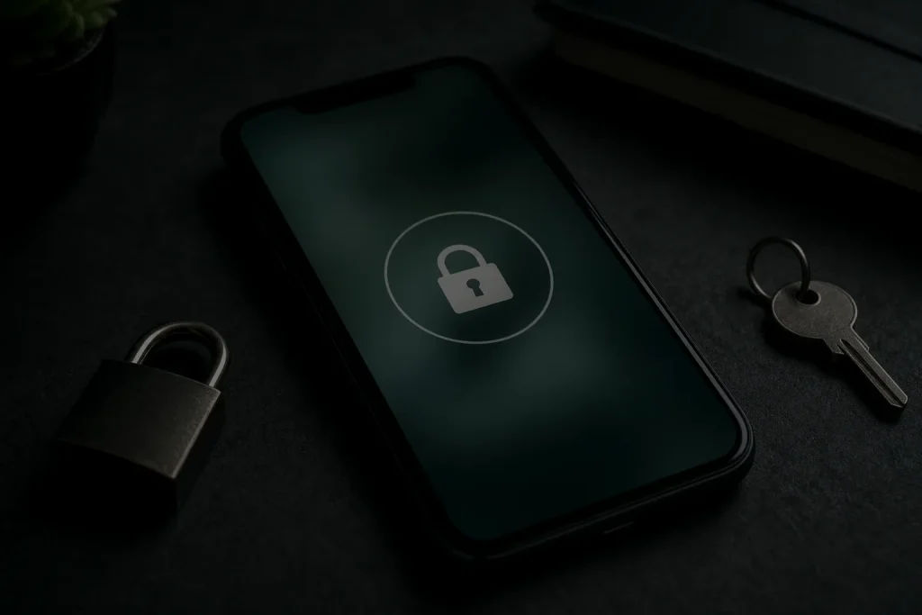 Celular protegido por cadeado para representar senha e código de verificação